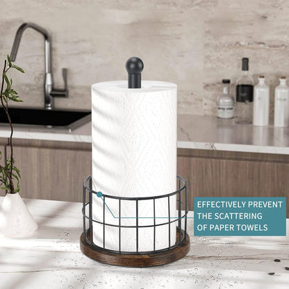 YINMIT Wood Paper Towel Holder Countertop, Farmhouse Paper Towel Holder with Heavy Duty Base, Wooden Paper Towel Holders, Paper Towel Holders for Kitchen, Fits Standard and Large Size Rolls