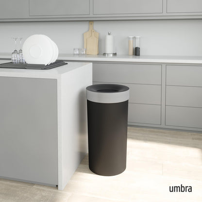 Umbra Vento Kitchen Trash Can – Large 16 Gal (62 L) Open Top Garbage Can for Home & Office – Modern Clean Design, Black/Nickel