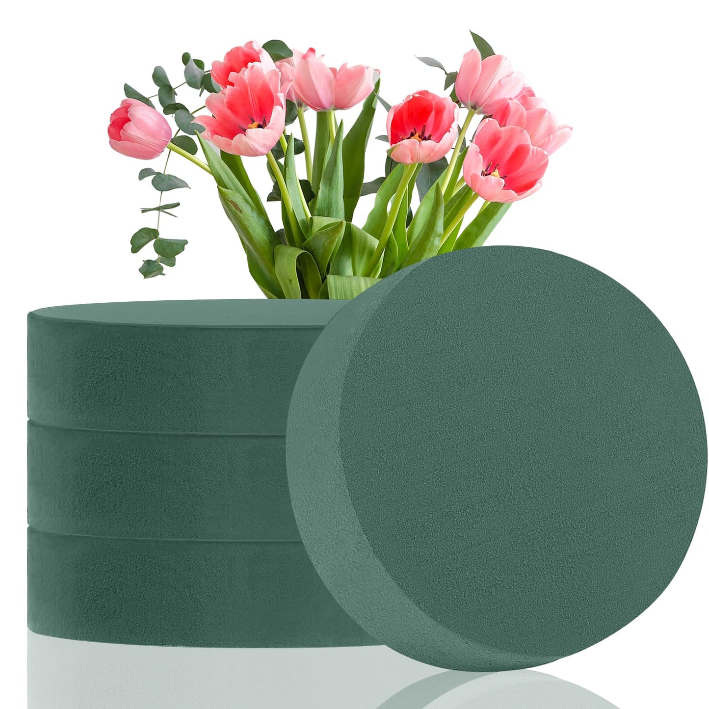 4 Pcs Round Floral Foam Blocks, 7.87 inch Plant Flower Foam, Green Flower Foam for Fresh or Artificial Flower Arrangements, Florist Foam for DIY Crafts, Wedding, Birthdays, Home Decor
