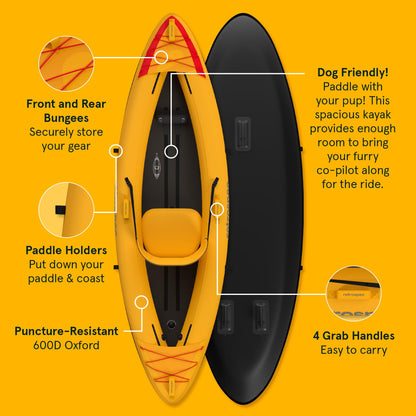 Retrospec Coaster Single & Tandem Inflatable Kayak for Adults - Blow Up Kayak, 220 & 440lb Capacity, Portable Lightweight Kayak with Paddle, Pump & Carry Bag