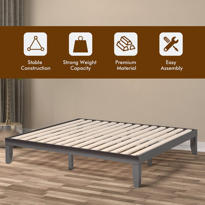 COSTWAY King Size Platform Bed Frame, 14 Inches Solid Rubber Wood Bed Mattress Foundation with Sturdy Slats Support, Easy Assembly Bed Frame for Home Hotel, No Box Spring Needed (Espresso, King)