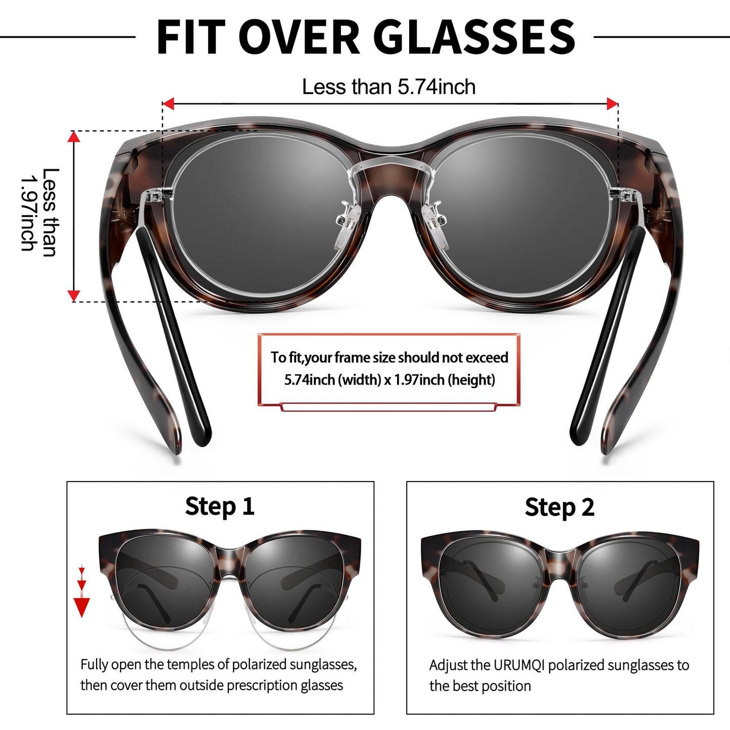 URUMQI Sunglasses Fit Over Glasses for Women, Polarized UV400 Protection Sun Glasses Trendy Round Cat Eye Shades Large Lens