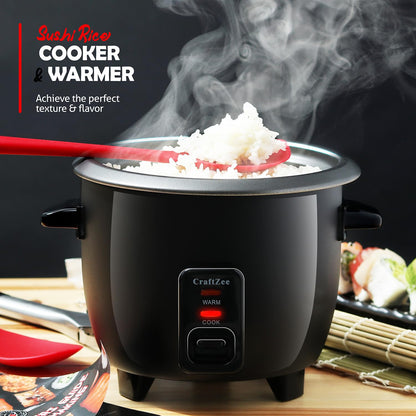 CraftZee All-Inclusive 𝗣𝗥𝗘𝗠𝗜𝗨𝗠 Sushi Making Kit for Beginners & Professionals - Sushi Maker with Rice Cooker, Reusable Chopsticks, Bazooka, Sushi Roller, Book - Sushi Kit for Family BPA-Free