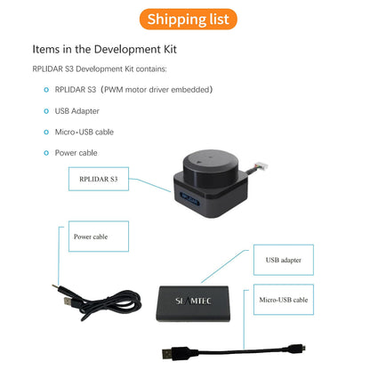 WayPonDEV RPLIDAR S3 Lidar Sensor 2D 360 Degree 40 Meters Scanning Radius IP65 ROS SLAM LIDAR Sensor Scanner for Obstacle Avoidance and Navigation of Robots (TTL UART)