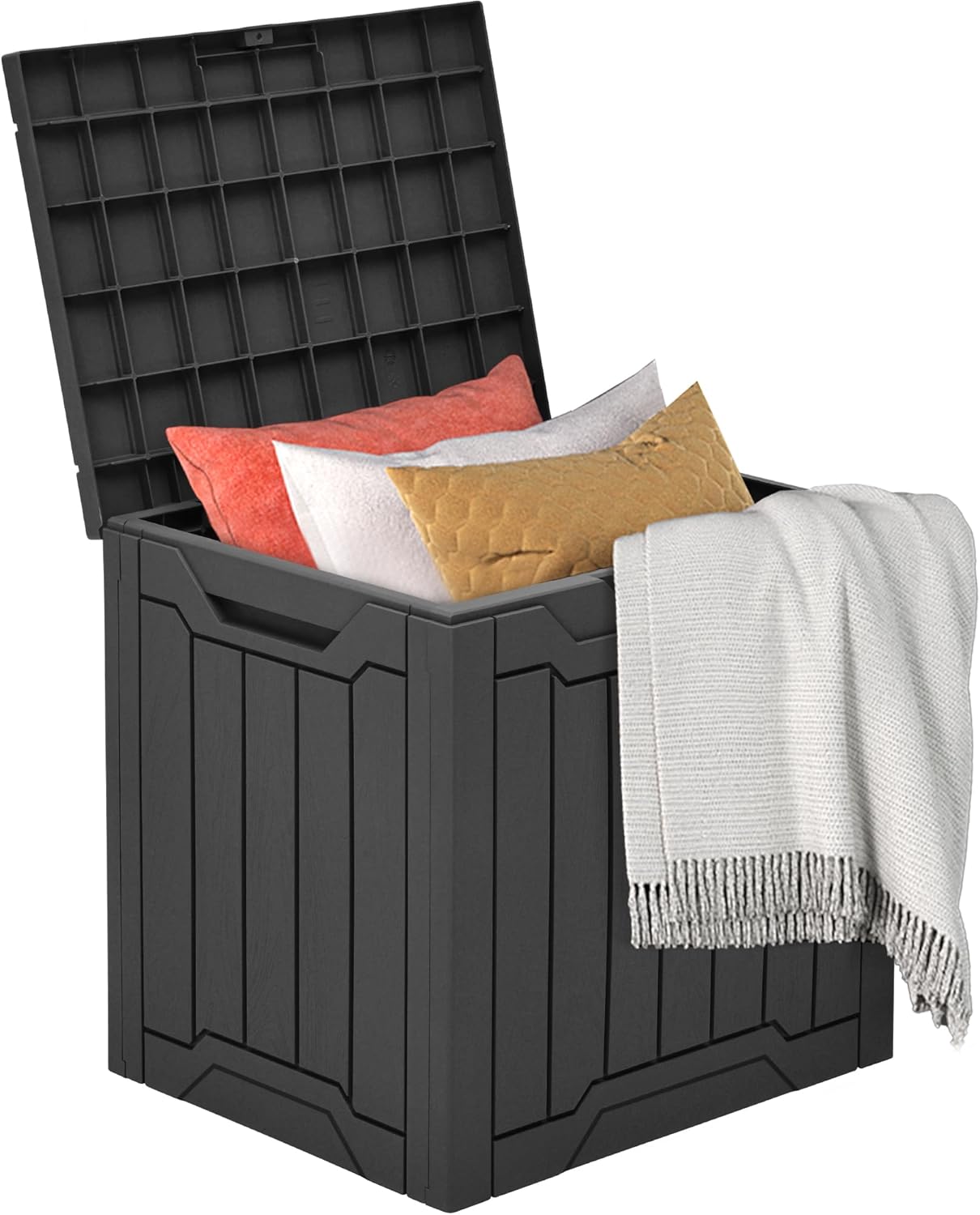 30 DWVO Gallon Deck Box Outdoor Storage Box, Lockable Outside Storage Bin for Gardening Tools, Patio Cushions