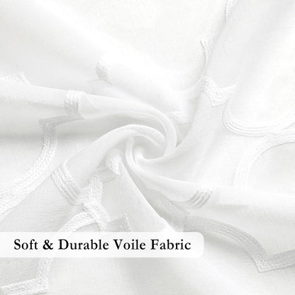 White Sheer Curtains 84 Inches Long, Lattice Geometric Embroidered Semi Sheer Curtain Panels, 52"w x 2pcs, Grommet Top