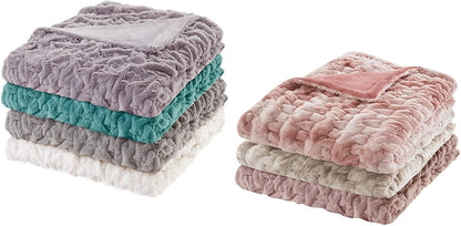 Set 2 50"x 60" Comfort Spaces Ruched Faux Fur Plush Throw Blanket and Pillow with Matching Square Pillow Covers Sofa