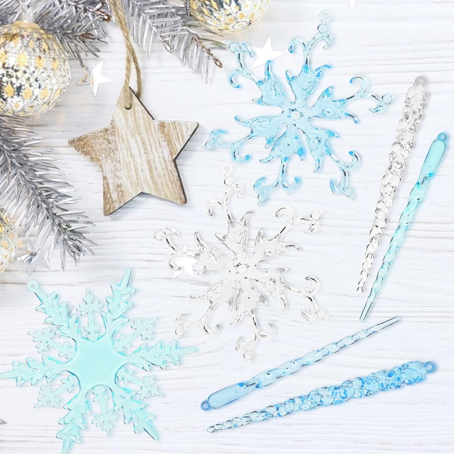 VGOODALL Christmas Snowflake Decorations, 36pcs Clear Acrylic Ornaments Set for Santa Outdoor Party Decoration Craft