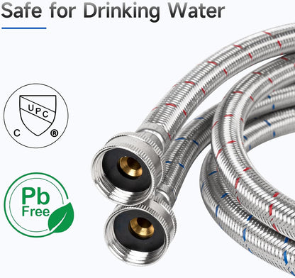 JUWO 6 FT Washing Machine Hoses, 3/4" FHT Stainless Steel Washer Hoses for Short to Moderate-Distance Water Supply, Red