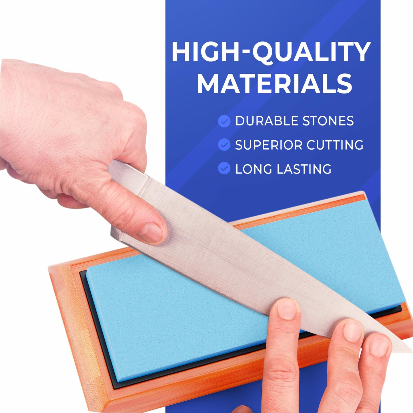 Sharp Pebble Knife Sharpening Stones Kit -Grits 400/1000/6000 Extra Large Whetstone- Wet Stone Knives Sharpener Set with NonSlip Bamboo Base & Flattening Stone