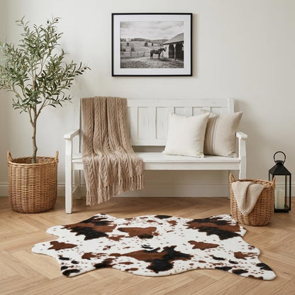 2'6"x3'7" (75x110cm) Cow Print Rug, Faux Fur Cowhide Area Rug for Living Room, Bedroom,Nursery Decor, Western Farmhouse