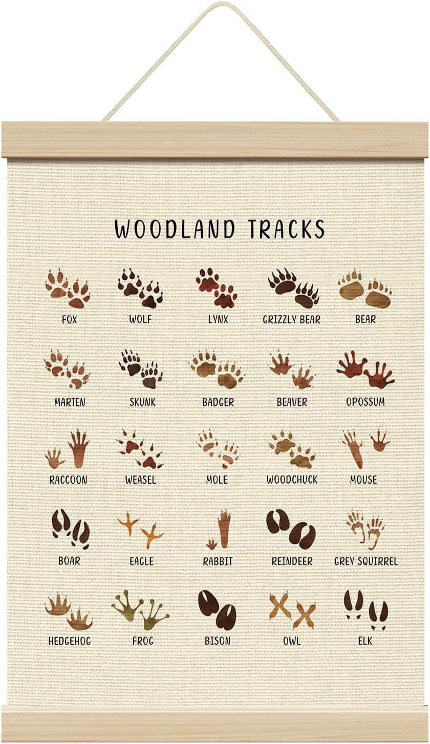 12x16 Inches, Decor-03 ZEDEV Woodland Tracks Poster Hanger with Wood Frames Forest Animals Canvas Wall Art, Artwork