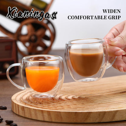 xianingass Double Walled Espresso Cups set of 6, 2.7oz Clear Glass Coffee Mugs, Double-layer Insulated Coffee Cups, Suitable for Espresso, Americano, Tea Bags, Beverage