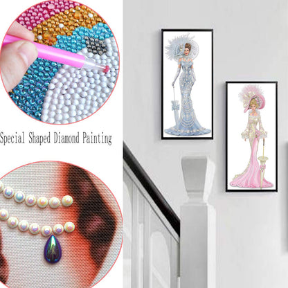 VAVCASE 2 Pack DIY 5D Diamond Art Painting Kits, Special Shaped Rhinestones, Partial Drill Lady with Hat Crystal Diamond Art Crafts Kits (12x24 inch)