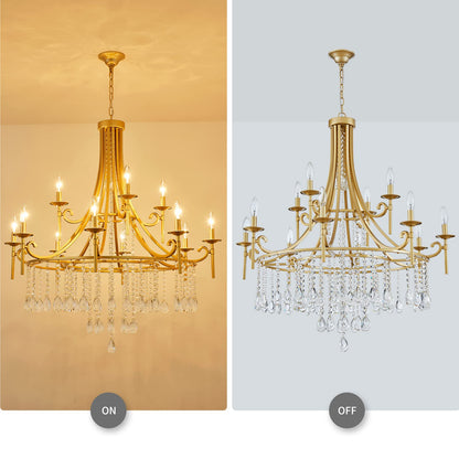 WUZUPS Candle Chandelier 12-Light Wagon Wheel Pendant Ceiling Light Modern Lighting Fixture for Bedroom Hallway Bar Kitchen Dinning Living Room Bathroom, Gold