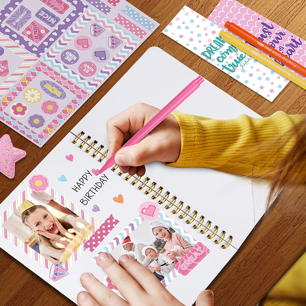 Nollh DIY Journal Kit for Girls - 200+PCS Teen Tween Girl Gifts Trendy Stuff, Stocking Stuffers, Scrapbook Supplies Stationery Set, Art Crafts Kit - Ideal Gifts for 8 9 10 11 12 13 14 Year Old Girl