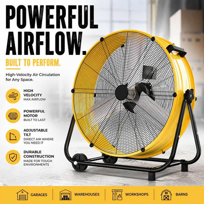 Uthfy 30 Inch High Velocity Floor Fan, 14000CFM Heavy Duty Industrial Drum Fan with 3 Speeds, 360° Tilt Metal Garage Fan with Wheels for Warehouse, Commercial, Workshop, Factory and Gym