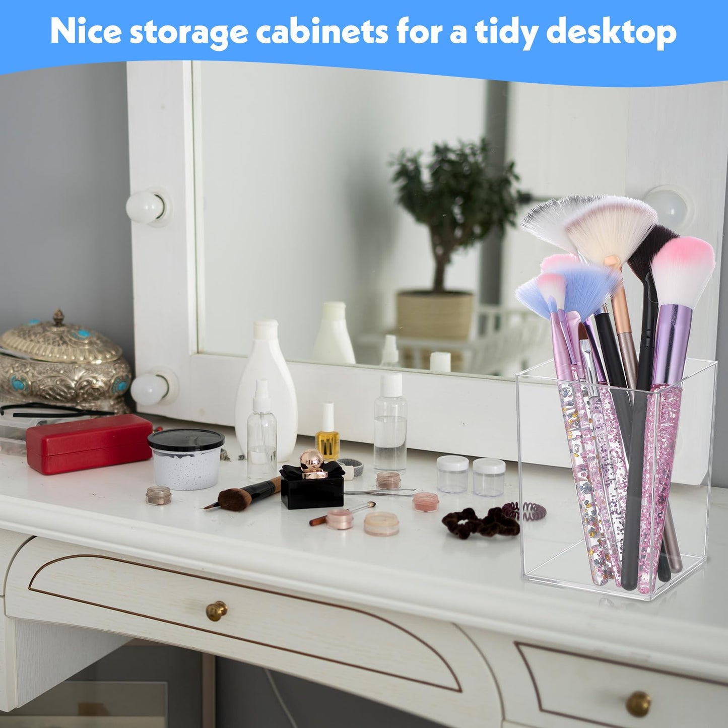 HaiFafafaing 20 Pcs Clear Acrylic Pen Holder for Desk, Makeup Brushes Holders, Modern Organizer Acrylic Pencil Holder Cups Bulk for Classroom School Desk Office Desktop Storage 4"×3"×3"