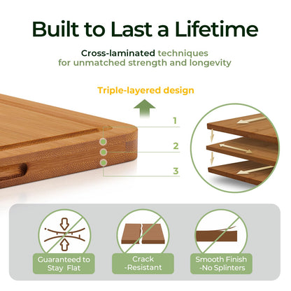 Keechee Bamboo Cutting Board, Durable Wood Cutting Boards for Kitchen with Deep Juice Grooves & Built-in Handles, Ideal Charcuterie & Chopping for Meat, Vegetables and Fruits Ideal Kitchen Gifts