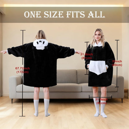 C hello cloud Oversized Hoodie Blanket, Wearable Blanket sweatshirt, Ultra Soft Sherpa Fleece Comfy Snuggle Hoodie, Comfy Snuggle Pullover for Women Men, Black White Panda