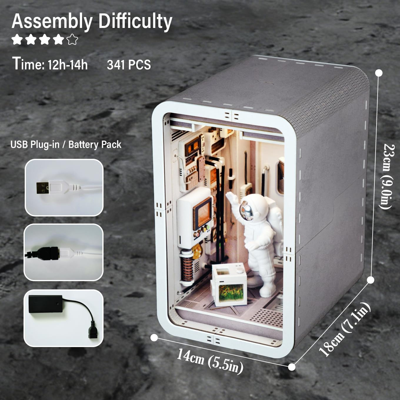 Joohour DIY Book Nook Kit, Dollhouse Miniature, Booknook Bookshelf Insert Decor Alley 3D Wooden Puzzle, Bookends Model Building Kit with LED Light, Gift for Teens and Adults, Space Capsule