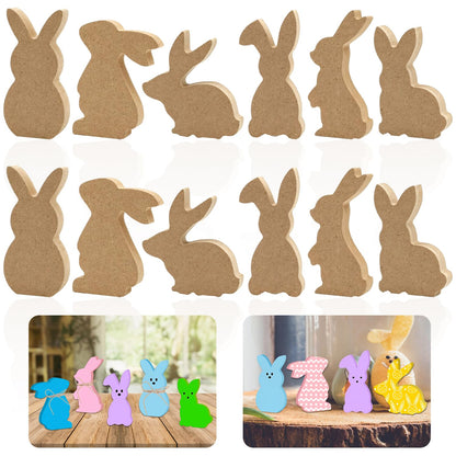 24 Pieces Easter Wooden Bunny Cutouts Unfinished Bunny Table Wooden Signs Peeps Bunny Shaped Blank Wooden Signs Rabbit Shape Tabletop Decor for Easter Spring Home Classroom DIY Art Craft, 6 Designs