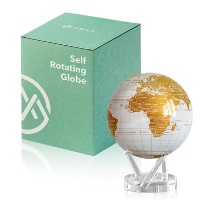 MOVA Globe - Pearl White and Gold Prestige (8.5") | Solar-Powered Rotating World Globe for Desk | Elegant Modern Decor | No Batteries or Wires