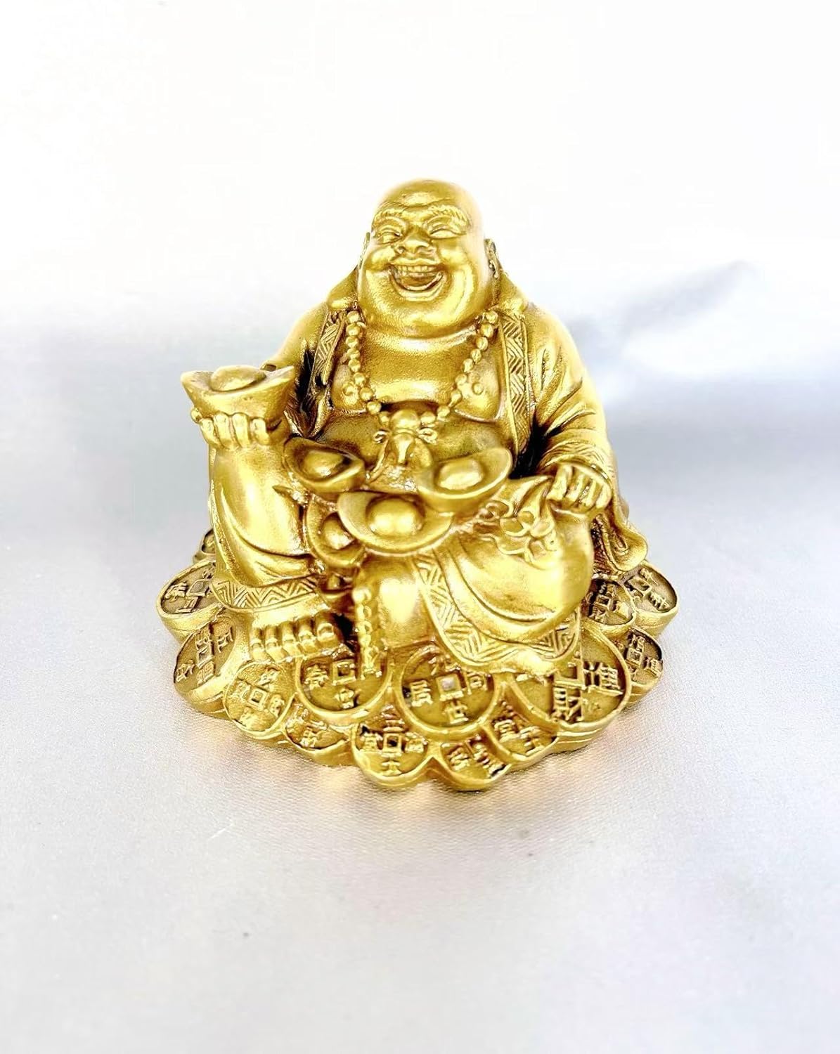 SMRTHMRT Feng Shui Decor Laughing Buddha Statue, Maitreya Figurine Carrying Money Bag, Brass Sculptures