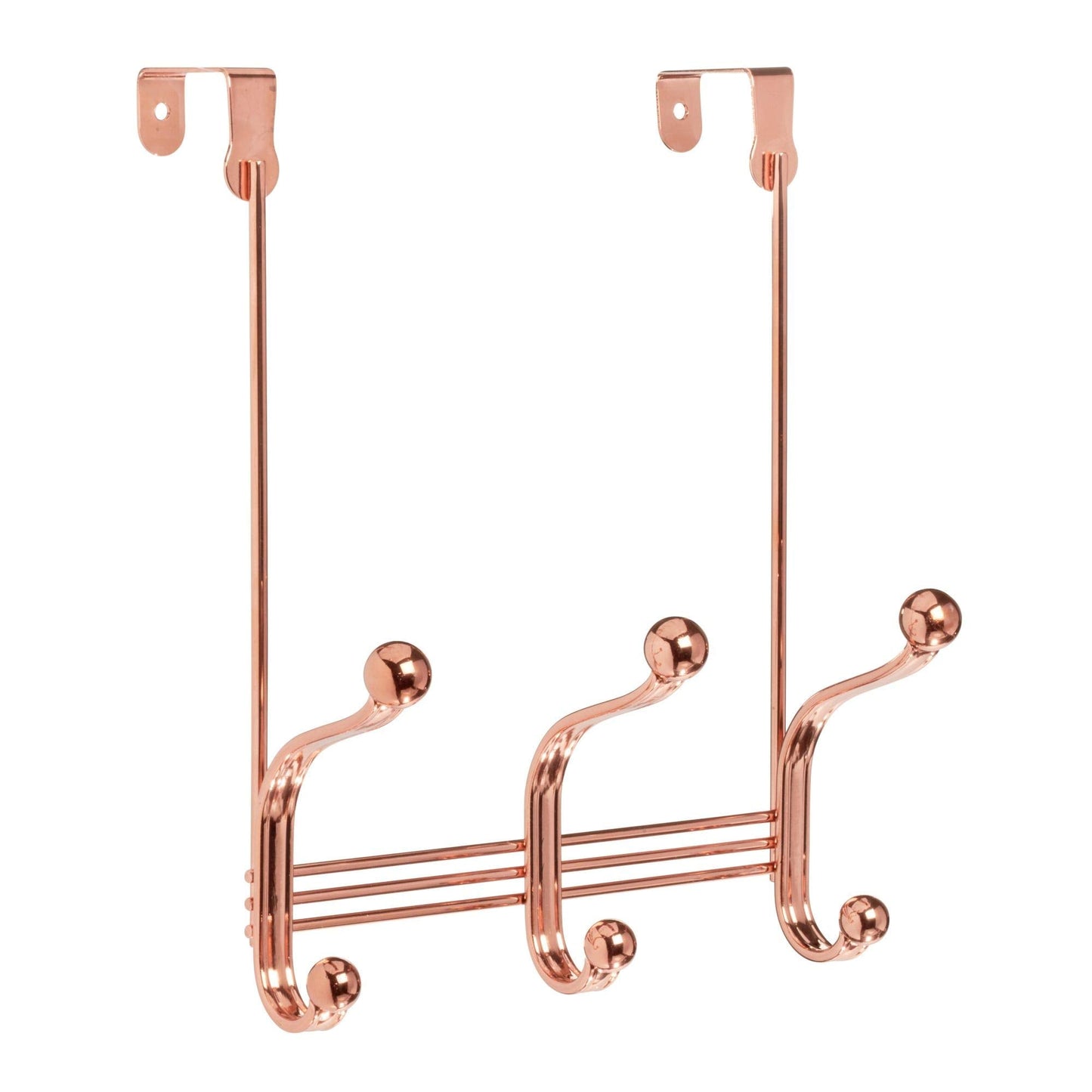iDesign York Metal Over the Door Organizer, 3-Hook Rack for Bedroom, Closet, Bathroom, 4" x 8.3" x 11", Rose Gold