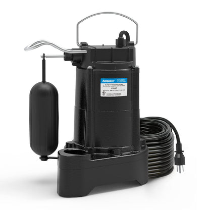Acquaer 1/3 HP Submersible Sewage/Effluent Pump,3680 GPH Cast Iron Sump Pump with Automatic Integrated Snap-action Float Switch for Basement,Flooding Area…