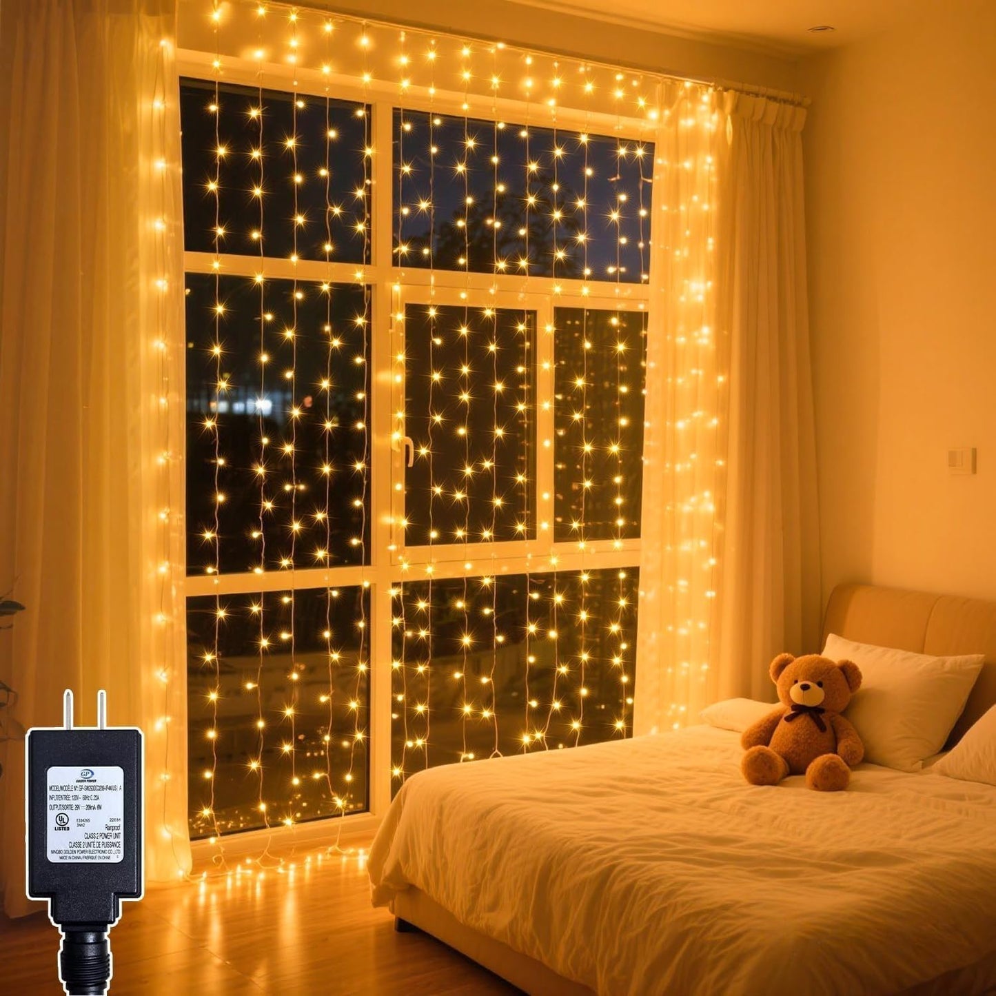 200 9.8 6.6FT 8 LED Curtain String Lights * Plug in Fairy with Timer and Modes, Waterproof Window Wall for Bedroom