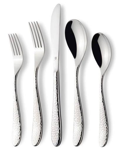 DANIALLI Hammered Silverware Set | Premium 18/10 Stainless Steel Flatware Service for 6 | Heavy-Duty & Dishwasher Safe | Built to Last (30-Piece, Marettimo Hammered)