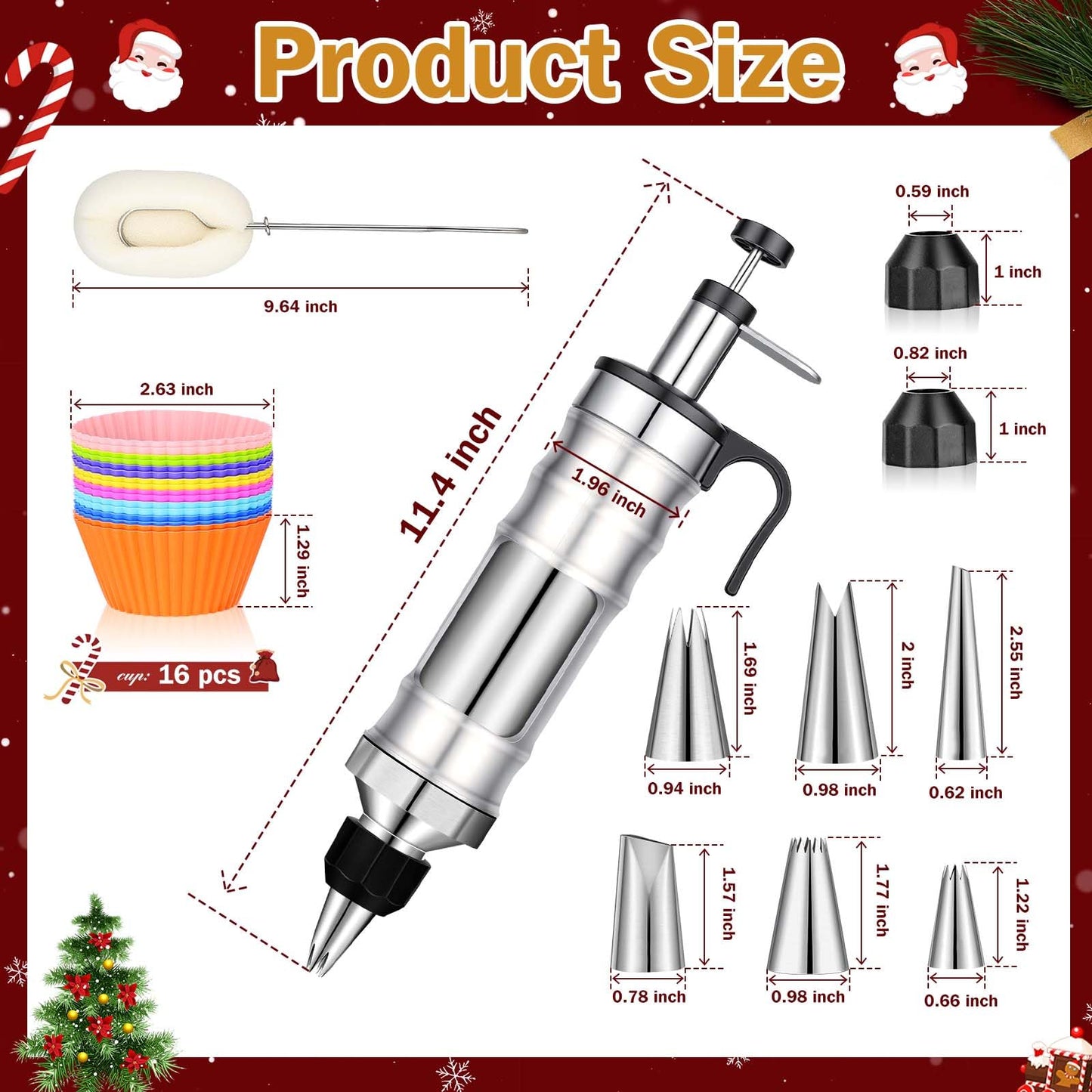 Dualshine Dessert Decorating Syringe Set, Frosting Piping Kit, Stainless Steels Icing Piping Kit, Cake Decorating Tools 6 Russian Piping Icing Nozzles Cupcake Piping Kit Christmas Baking Gifts