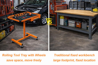 A A IN LT18 Heavy Duty Adjustable Work Table with Drawer for Mechanic,220lbs Capacity Rolling Tool Tray Table with Wheels Orange