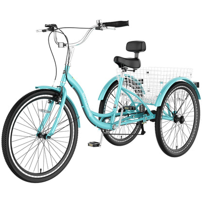 Slsy Adult Tricycle 7 Speed, 20/24/26 Inch Step-Through 3 Wheel Bike for Adults with Large Shopping Basket, 350 lb Capacity Adult Trike for Seniors, Women and Men