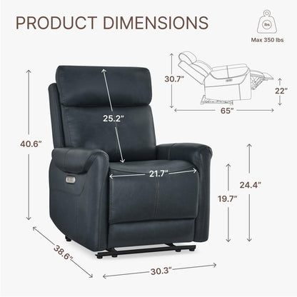 KISLOT Leather Recliner Chair for Adults Wall Hugger RV Recliner with USB Charging Ports Electric Power Reclining Sofa for Living Room Home Theater Seating Bedroom