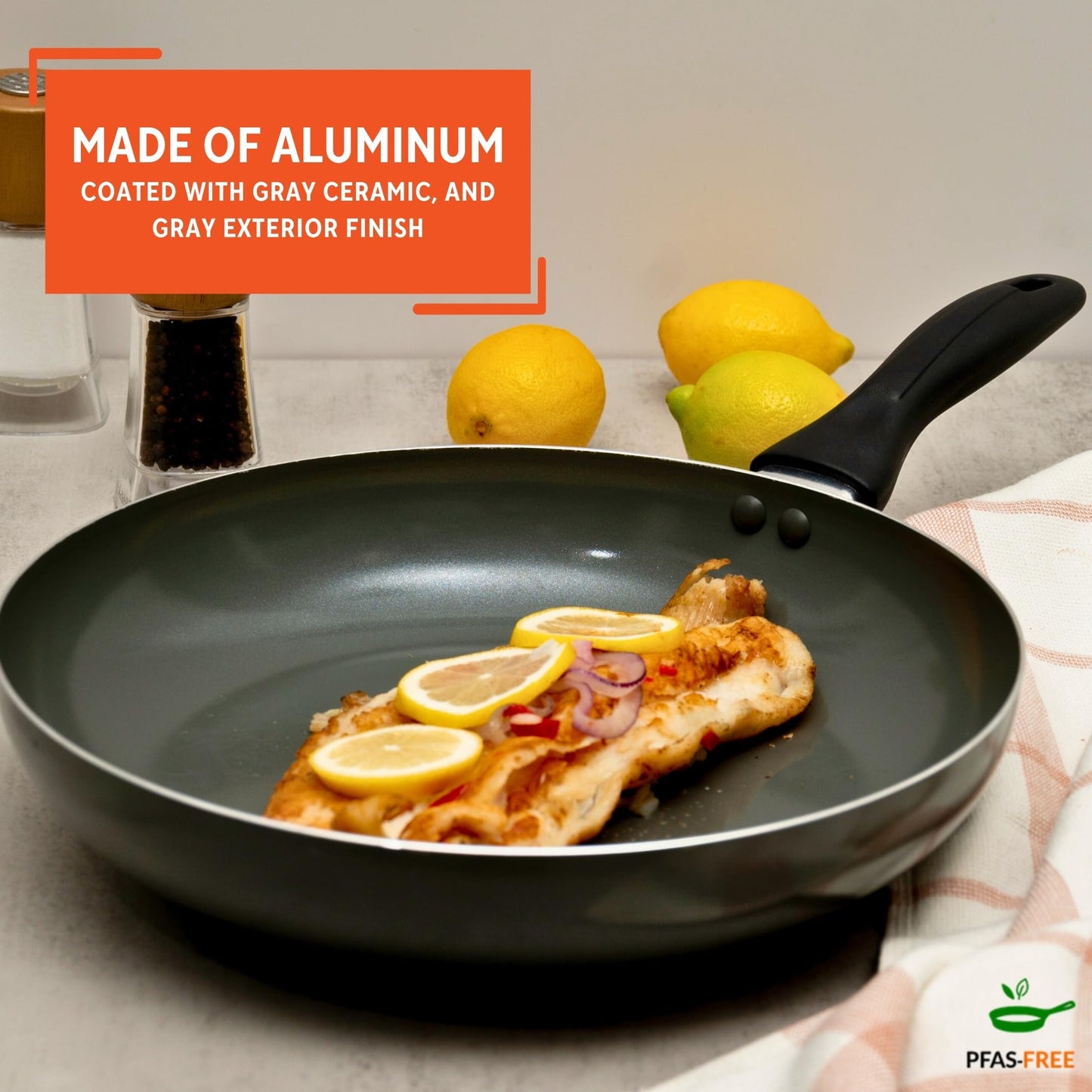 IMUSA 12-Inch Ceramic Nonstick Frying Pan – Large Gray Aluminum Skillet with Cool-Touch Handle, Ideal for Sautéing, Stir-Frying & Searing– Healthy Non-Stick Cookware for Home Kitchen