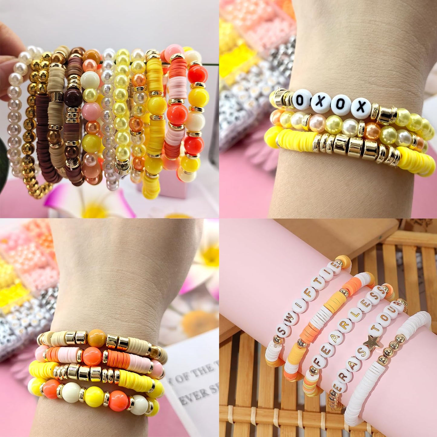 2220Pcs Fall Bracelets Beads Kit, Thanksgiving Fall Beads for Jewelry Making Autumn Yellow Orange Clay Beads Pearl Beads Round Loose Spacer Beads Heishi Beads Bulk for Necklace Earrings DIY Craft