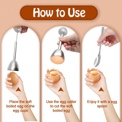 vibedor Egg Cups & Cracker Set of 5, 1 Stainless Steel Egg Topper Cutter - 2 Egg Holders for Soft Boiled Eggs - 2 Egg Spoons for Boiled Eggs