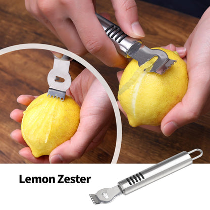 BURLIHOME Stainless Steel Fruit Carving Knife Set, 6 Pack Vegetable Engraving Blades for Kitchen, Melon Baller Scoop,Lemon Zester, Garnish Peeler,Crinkle Knife,V-shape Cutter