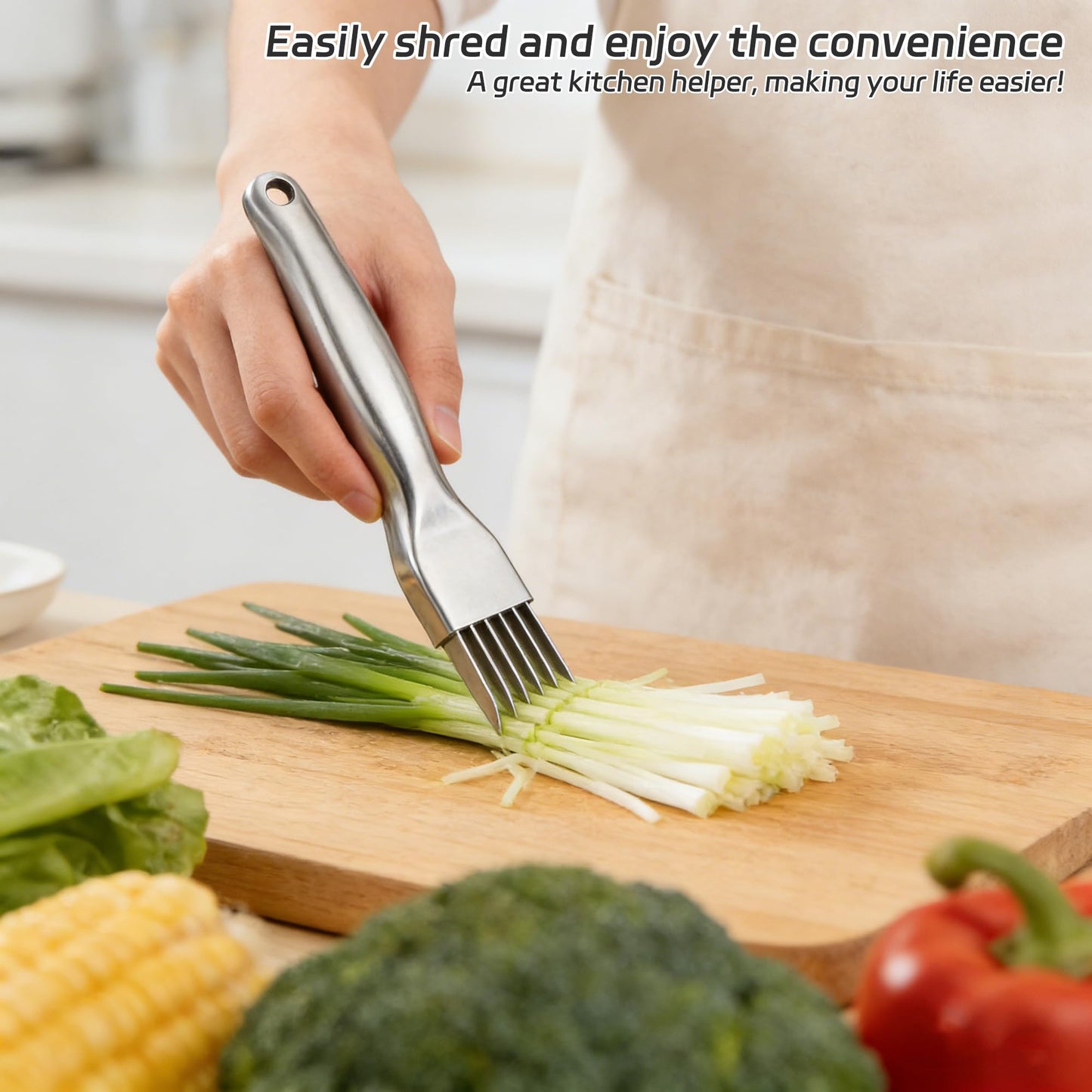 Odetina Shred Silk The Knife, Stainless Steel Green Onion Cutter, Kitchen Safe Vegetable Shredder Slicing Tool Chopping Knife for Scallion Cilantro Chili Herbs Veggies