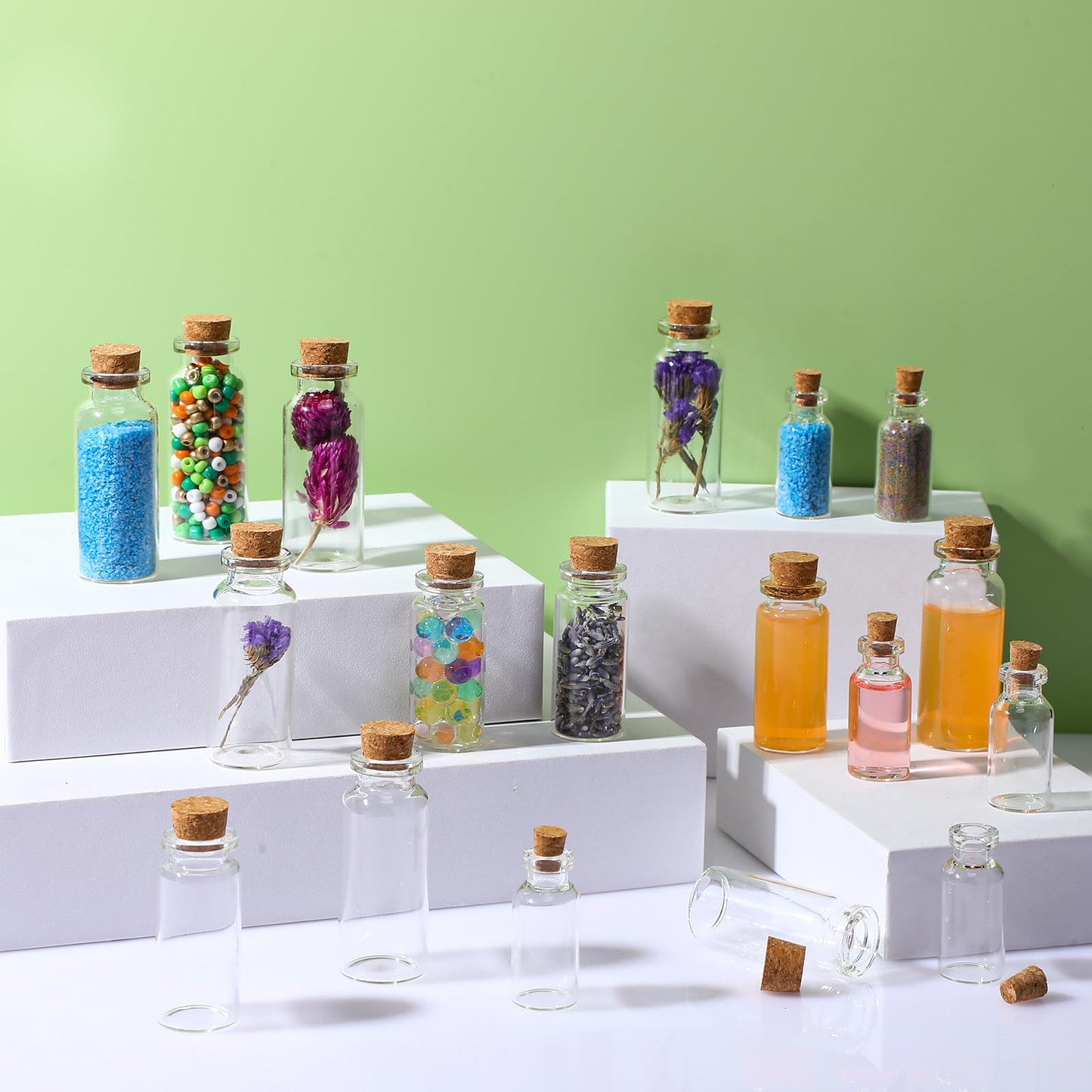 Dandat 100 Pcs Mini Glass Jars Bottles with Cork Stoppers, 5ml, 10ml, 14ml DIY Decoration Small Clear Glass Jars for Halloween Arts Crafts Projects Wedding Party Favors