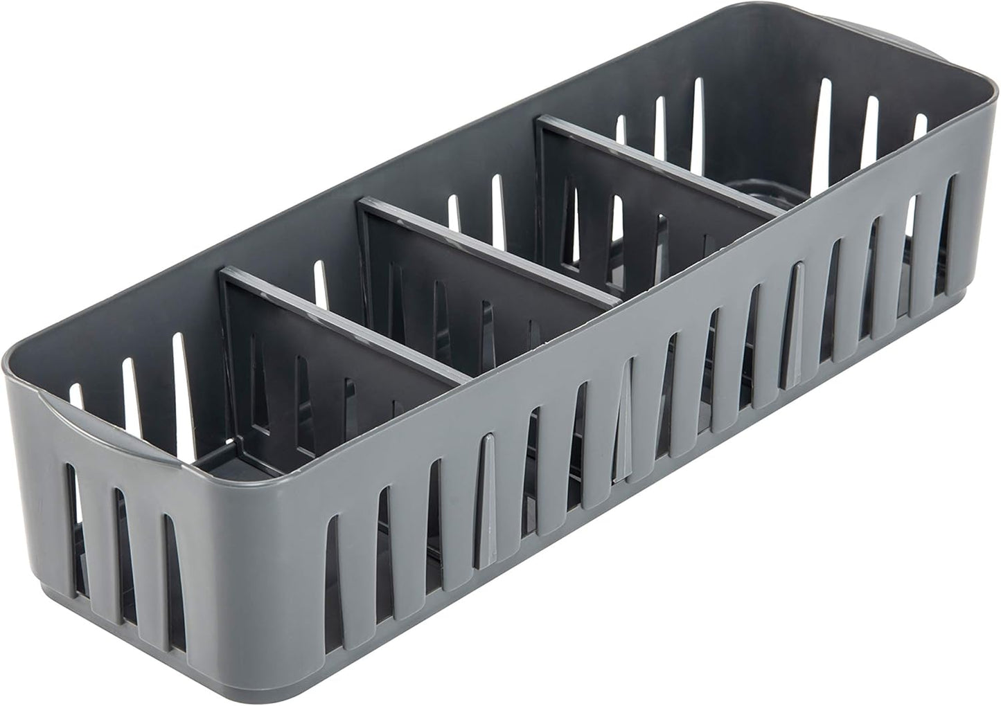 Simplify 4 Compartment Stackable Bin with Adjustable Dividers, Drawer Organizer for Office, Desk Supplies, Grey