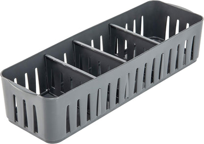 Simplify 4 Compartment Stackable Bin with Adjustable Dividers, Drawer Organizer for Office, Desk Supplies, Grey