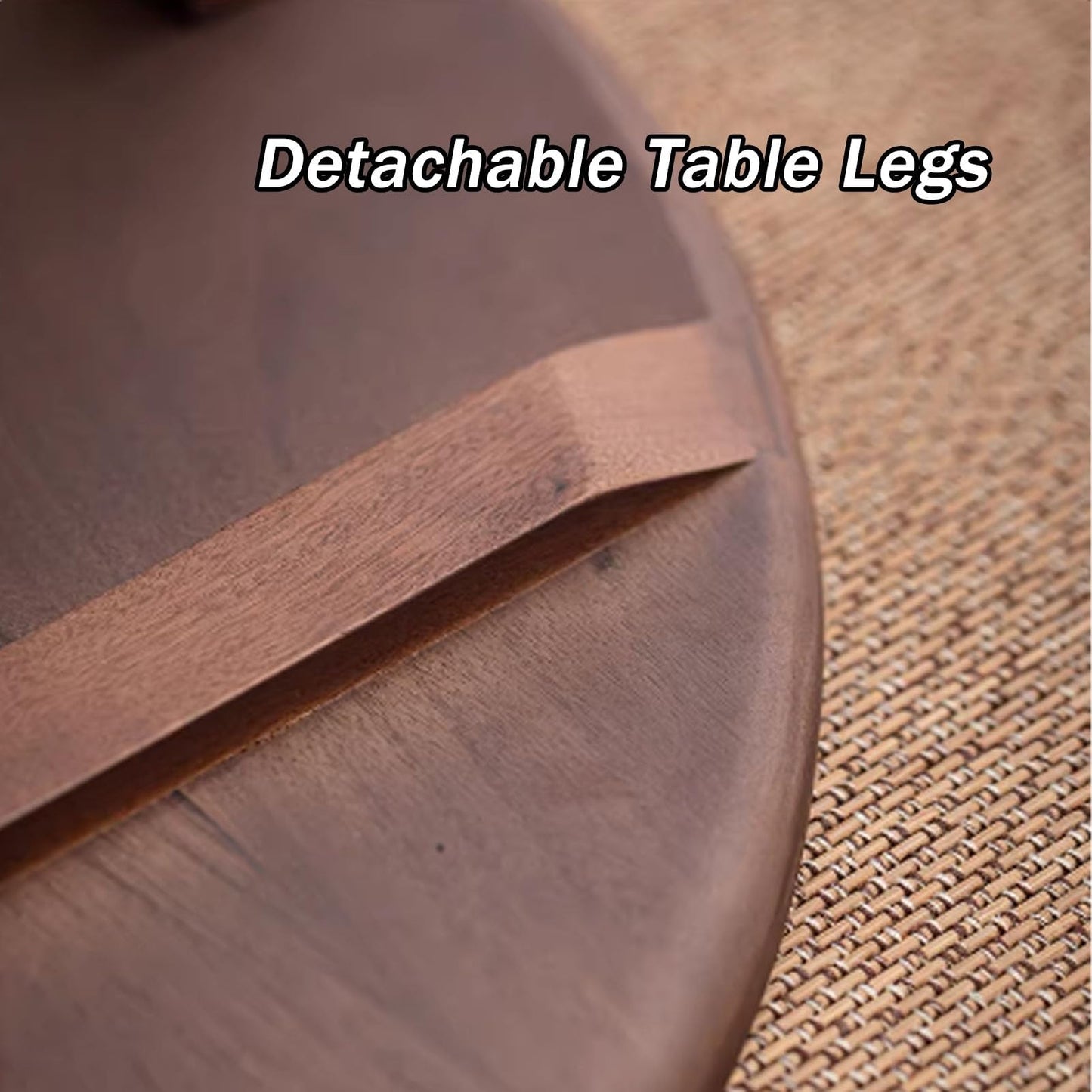 Tatami Coffee Table, Low Round Wooden Tea Table with Grooved Raised Edges and Cross-Leg Design for Living Room, Office, or Bay Window