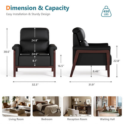 STHOUYN Oversized Leather Accent Chair, Mid Century Modern Office Arm Chair with Solid Wood Legs & High Backrest, Comfy Upholstered Side Sofa Chair for Living Room, Waiting Room, Bedroom (2, Black)
