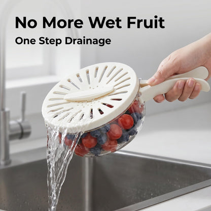 Multifunctional Fruit Washing Bowl with Strainer,2 in 1 Drain basket and Fruit Strainer Container with Lid,Fruit Washer Bowl for Kitchen,Fridge,Picnic & Camping(1QT)
