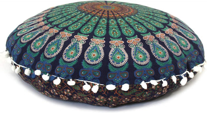 22 Inches Round Mandala Floor Pillow Cover Seating Cushion Throw Cover Hippie Decorative Bohemian Ottoman Pouf Cover