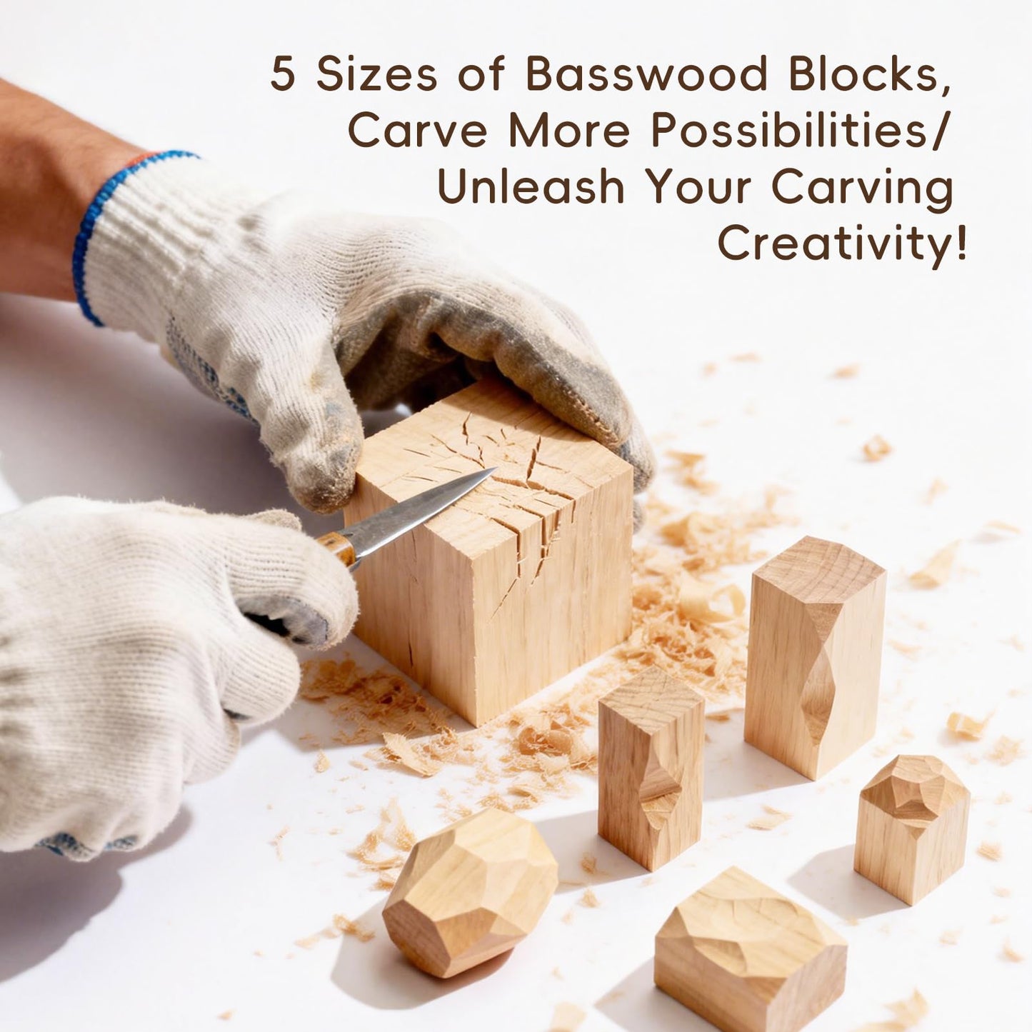 Basswood Carving Blocks: 16 Pieces in 5 Sizes with Oversized Blanks | Soft, Versatile Wood Blocks for All Your Whittling and Craft Projects ﻿
