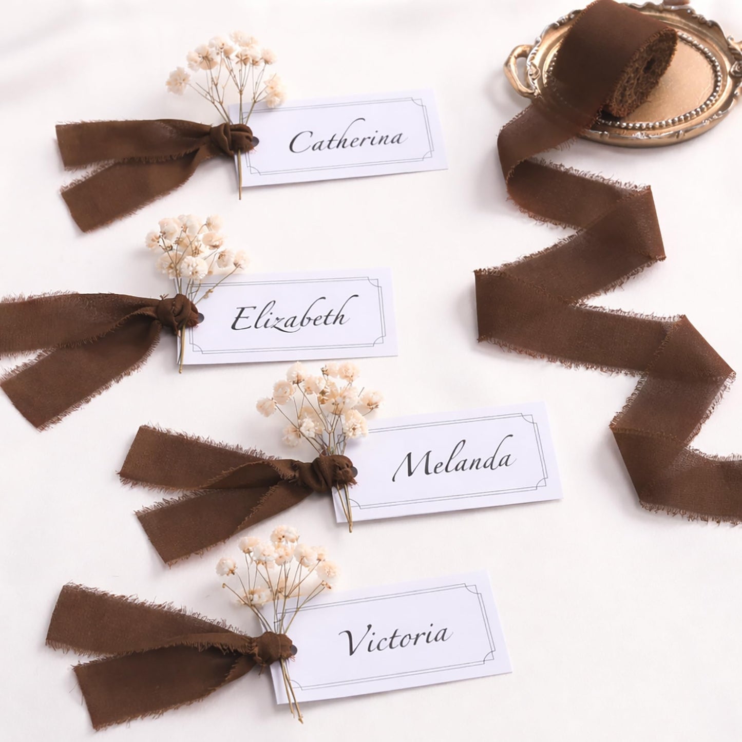 DORIS HOME Dark Brown Chiffon Ribbon for Flower Bouquet, 1" x21Yd Fabric Ribbon for Gift Wrapping, Handmade Frayed Ribbon for Wedding Invitations/Halloween Decorations